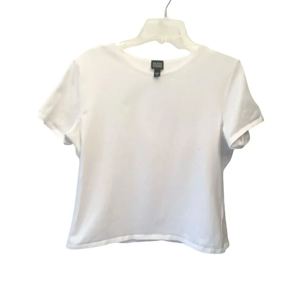 Eileen Fisher White Cotton Knit T-Shirt - Picture 1 of 4